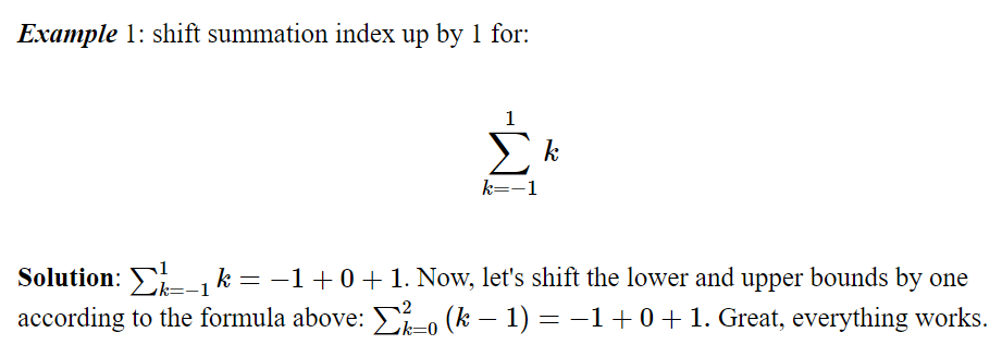 Summation index shift examples